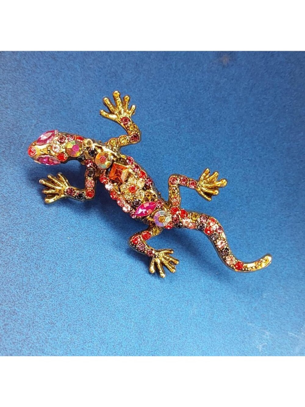 Multi Coloured Rhinestone Lizard Brooch Lizard - Picture 2 of 4